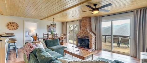 Smart TV, fireplace, DVD player, books