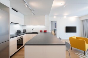 Fridge, microwave, oven, dishwasher