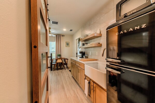 Fridge, microwave, coffee/tea maker, toaster