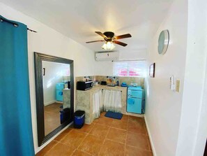 Fridge, microwave, coffee/tea maker, electric kettle