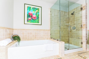 Hair dryer, bidet, towels, soap