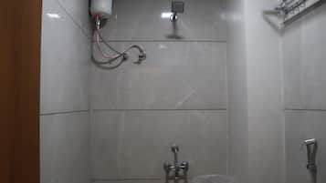 Shower, free toiletries, towels, soap