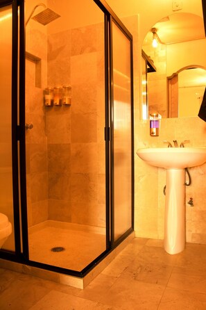 Shower, hair dryer, bidet, towels