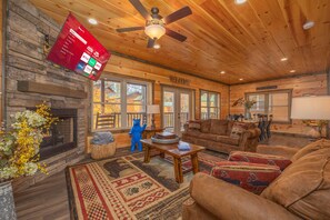 TV, fireplace - Modern Cabin • Movie Theater • Hot Tub • Game Room (Gatlinburg)