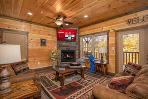 TV, fireplace - Modern Cabin • Movie Theater • Hot Tub • Game Room (Gatlinburg)