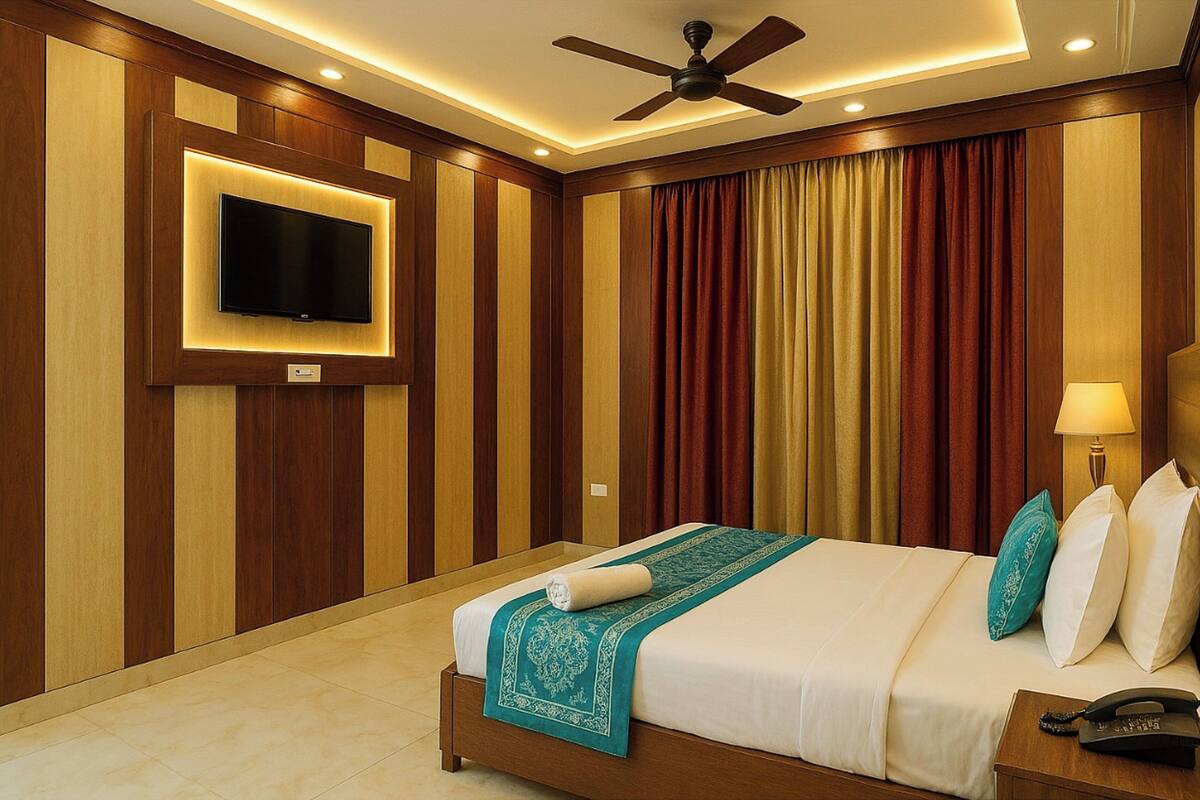 Quarto casal executivo, ar-condicionado | Roupas de cama antialérgicas, cofres nos quartos, escrivaninha