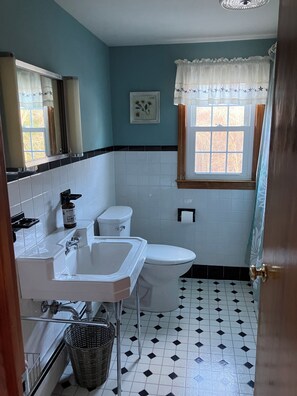 Een douche, een haardroger, handdoeken, zeep