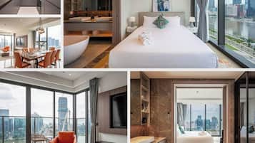 Apartemen Mewah, 3 kamar tidur, balkon, pemandangan kota | Meja kerja, ruang kerja ramah laptop, dan Wi-Fi gratis