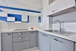 Fridge, oven, dishwasher, cookware/dishes/utensils