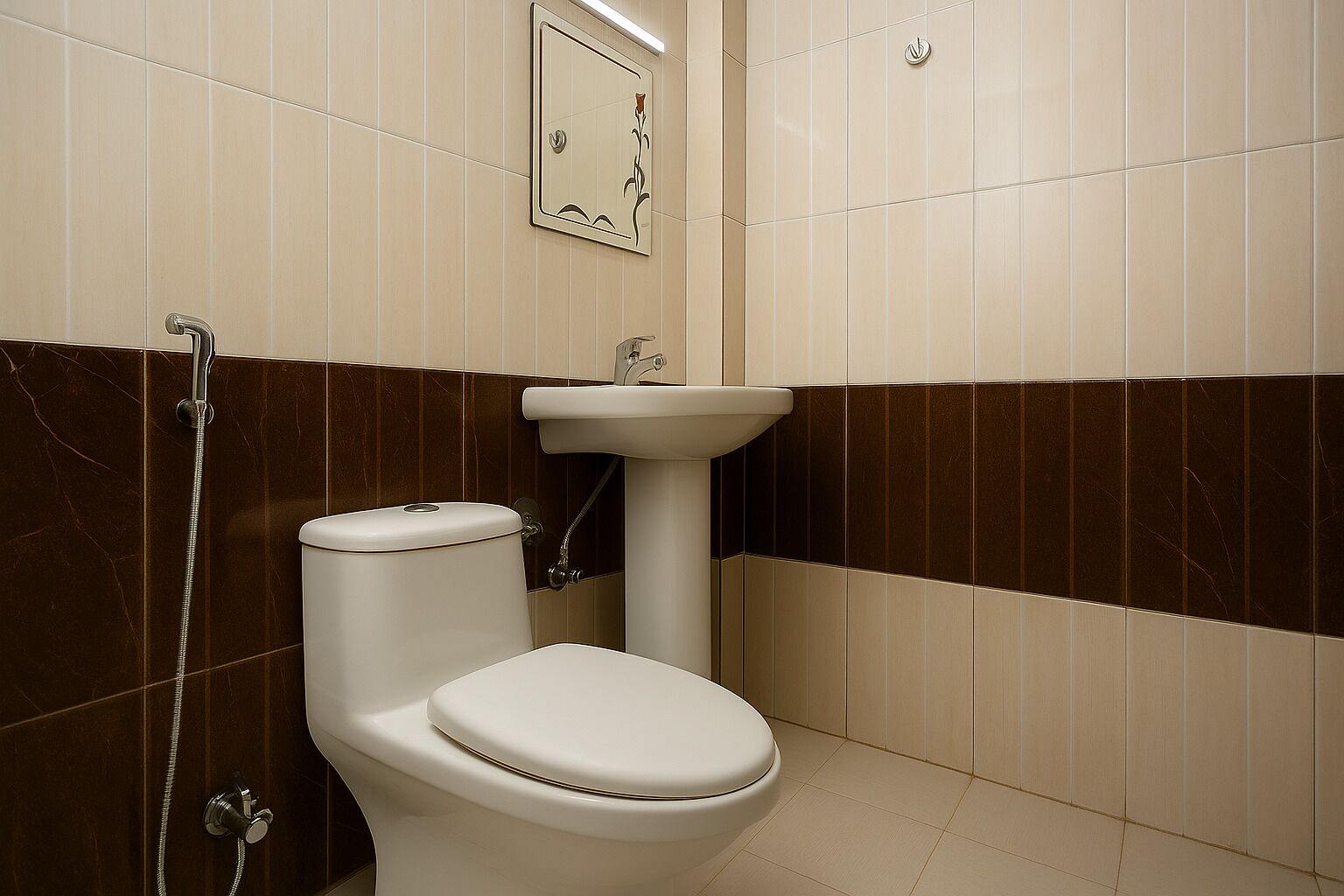 A bathroom with a toilet, a sink, and a shower.