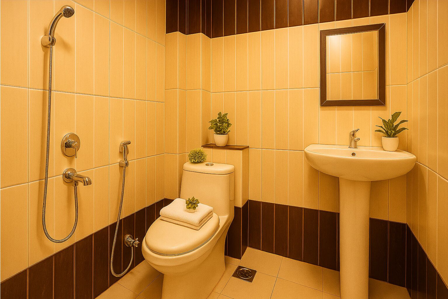 A bathroom with a toilet, a sink, and a shower.