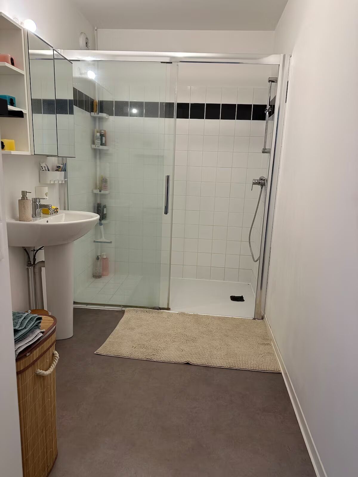 Chuveiro, secador de cabelo, toalhas de banho, sabonete