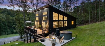 Mid-Century Modern Woodland Retreat with Hot Tub, Cold Water Plunge, & Fire Pit!