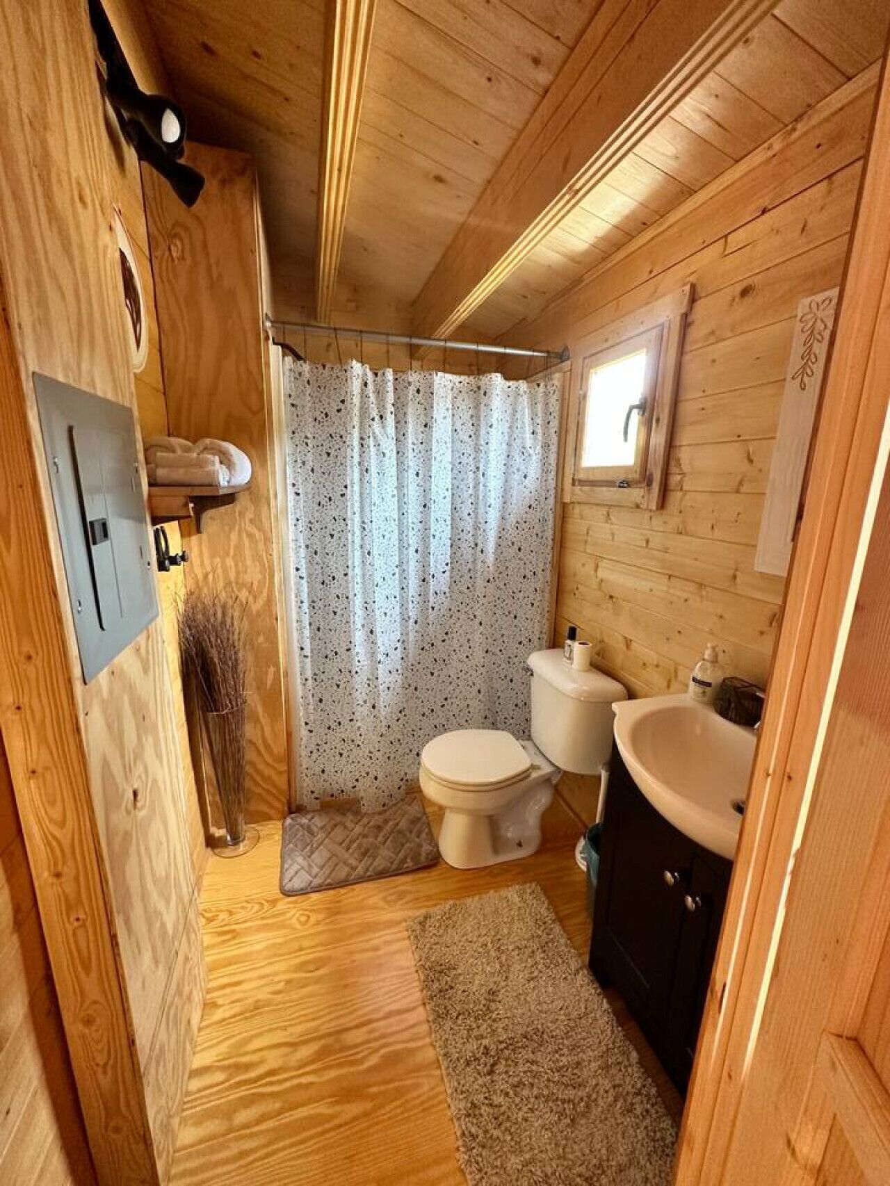 Hair dryer, towels, toilet paper