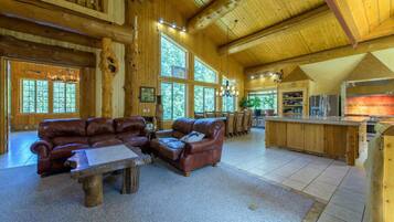 Televisio, takka, työhuone