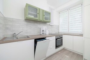 Fridge, oven, stovetop, dishwasher