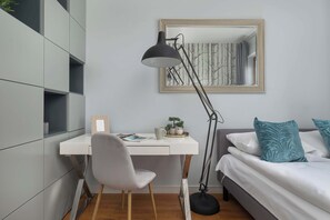 2 bedrooms, desk, iron/ironing board, travel cot