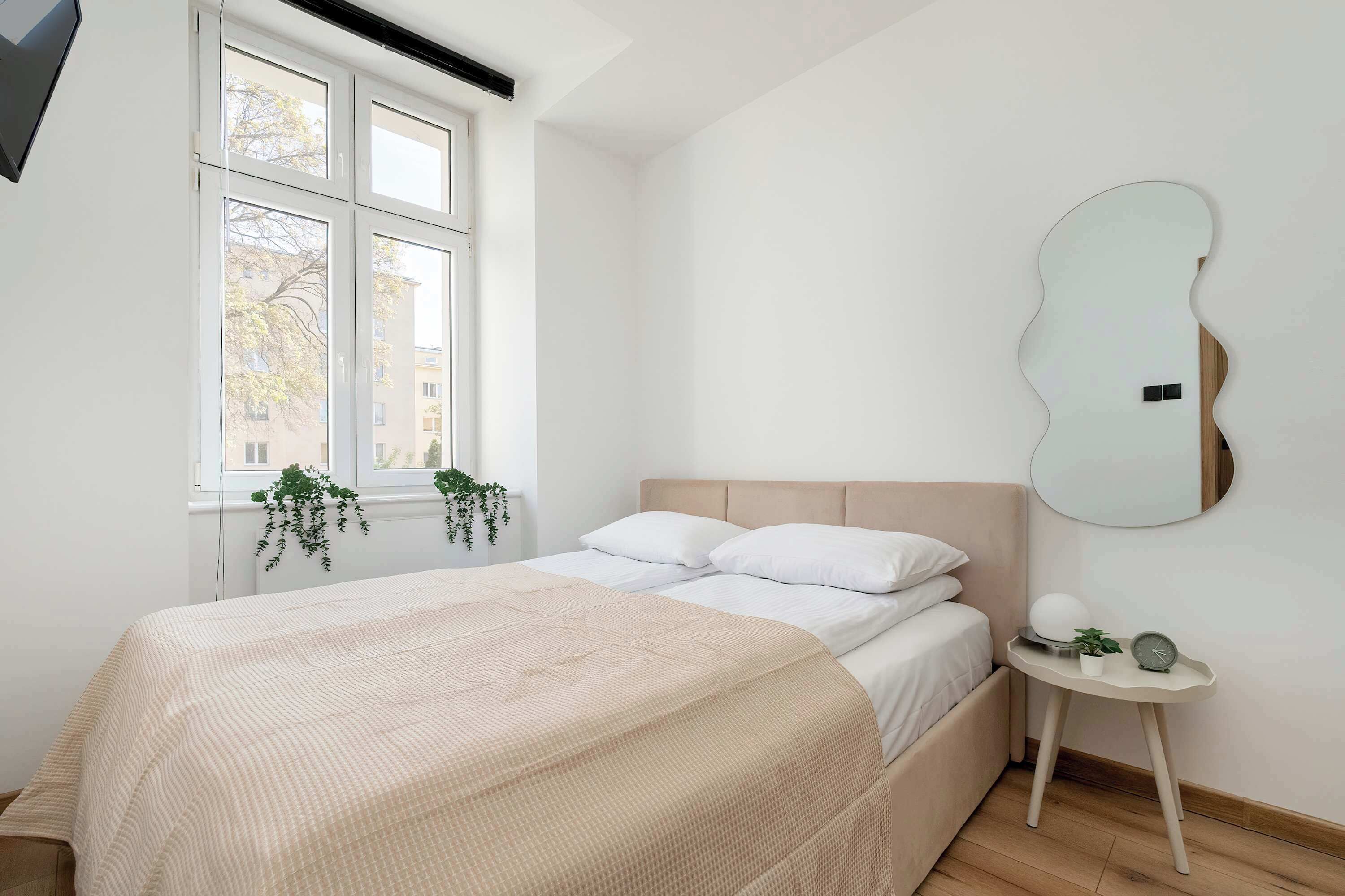 1 bedroom, desk, iron/ironing board, travel cot