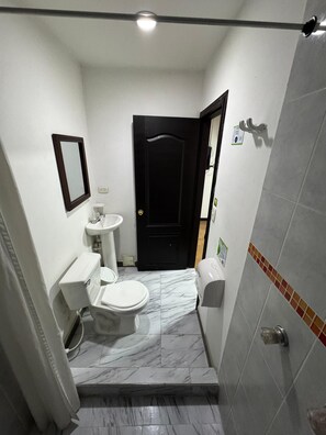 Buồng tắm vòi sen, khăn tắm, xà phòng, giấy vệ sinh 