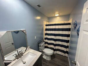 Shower, towels, toilet paper