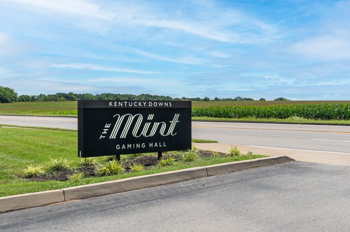 A sign for Kentucky Downs' Mint Gaming Hall.
