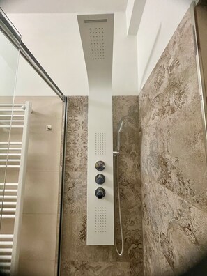 Regadera, secadora de cabello, bidet, toallas 