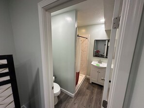 Shower, towels, toilet paper