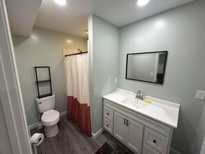 Shower, towels, toilet paper