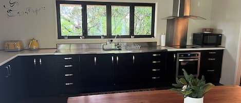 Fridge, microwave, oven, electric kettle