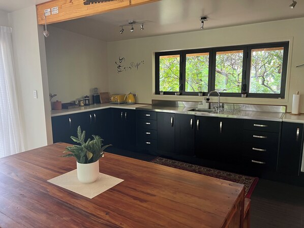 Fridge, microwave, oven, electric kettle