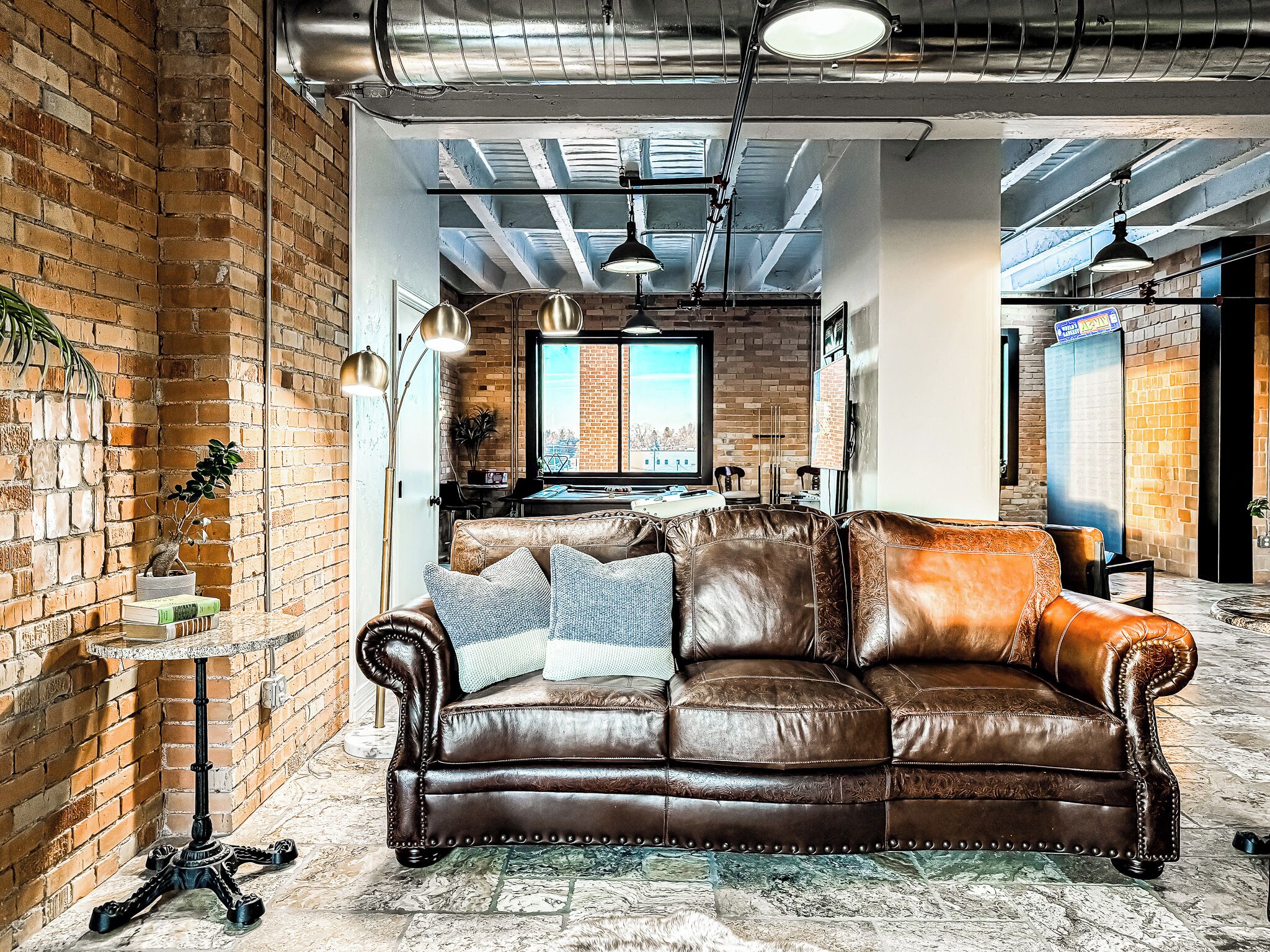 TV, fireplace, foosball