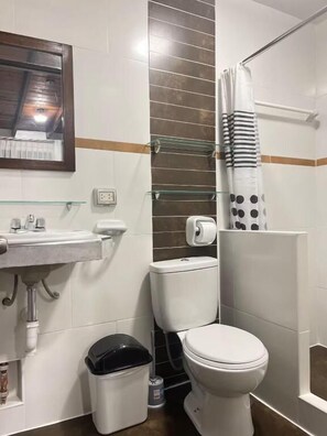 Habitación Confort | Baño | Regadera, toallas, jabón, shampoo 