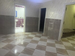 Shower, towels, soap, toilet paper