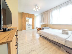 1 dormitorio, tabla de planchar con plancha, wifi y ropa de cama