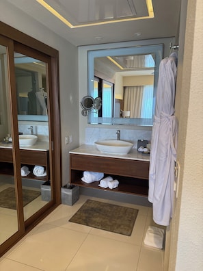 Shower, hair dryer, bidet, towels