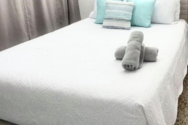 Each bedroom has a comfy queen sized bed with AC and a large closet.