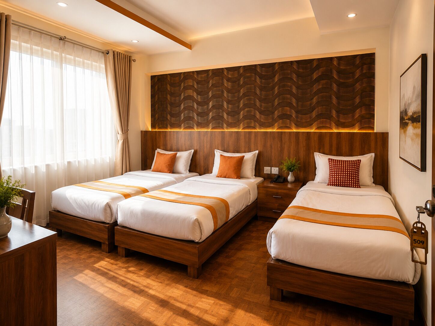 Comfort Triple Room, City View | Desk, laptop workspace, soundproofing, iron/ironing board