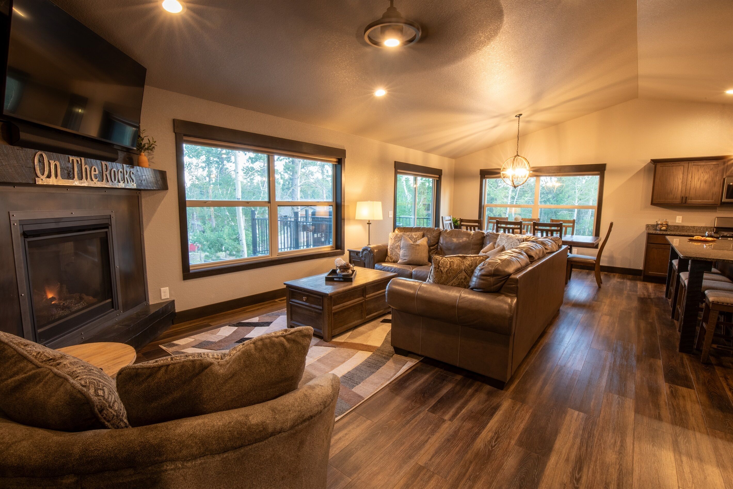 Smart TV, chimenea y reproductor de DVD 