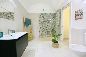 Shower, hair dryer, bidet, towels