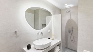 Hair dryer, bidet, towels, soap