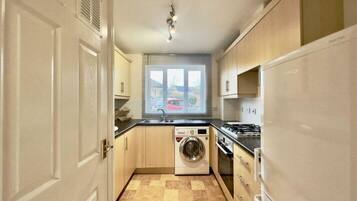 Fridge, microwave, oven, electric kettle