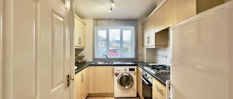 Fridge, microwave, oven, electric kettle