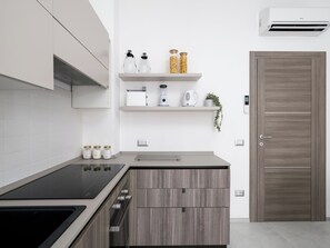 Comfort Apartment, Balcony, City View | Private kitchen | Full-size fridge, microwave, stovetop, espresso maker