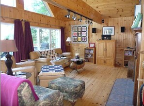 TV connectée, cheminée, lecteur de DVD, table de tennis de table