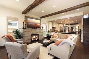 TV, fireplace, offices