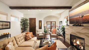 Télévision, cheminée, espaces bureaux