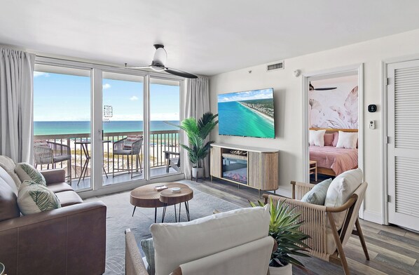 Smart TV, fireplace - Newly Renovated Luxury 2BR/2BA Beachfront Retreat with Panoramic Gulf Views! (Destin)