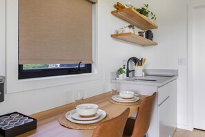 Microwave, stovetop, coffee/tea maker, toaster