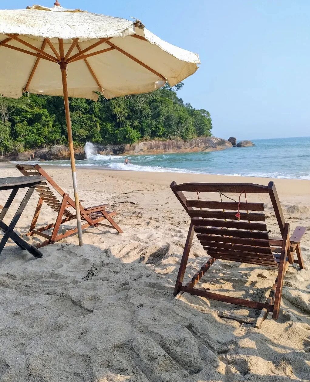 On the beach, sun loungers
