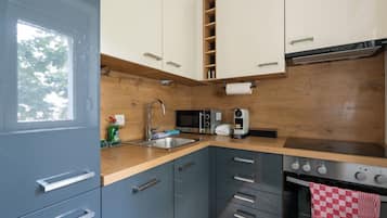 Comfort Apartment | Private kitchen | Fridge, microwave, oven, stovetop